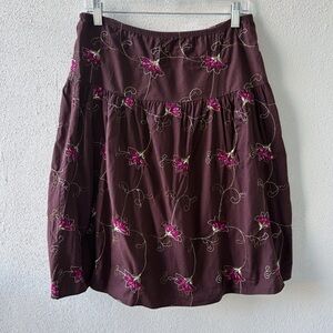 Embroidered Floral Sequined Brown Skirt by JKLA California Size M Made in USA‎